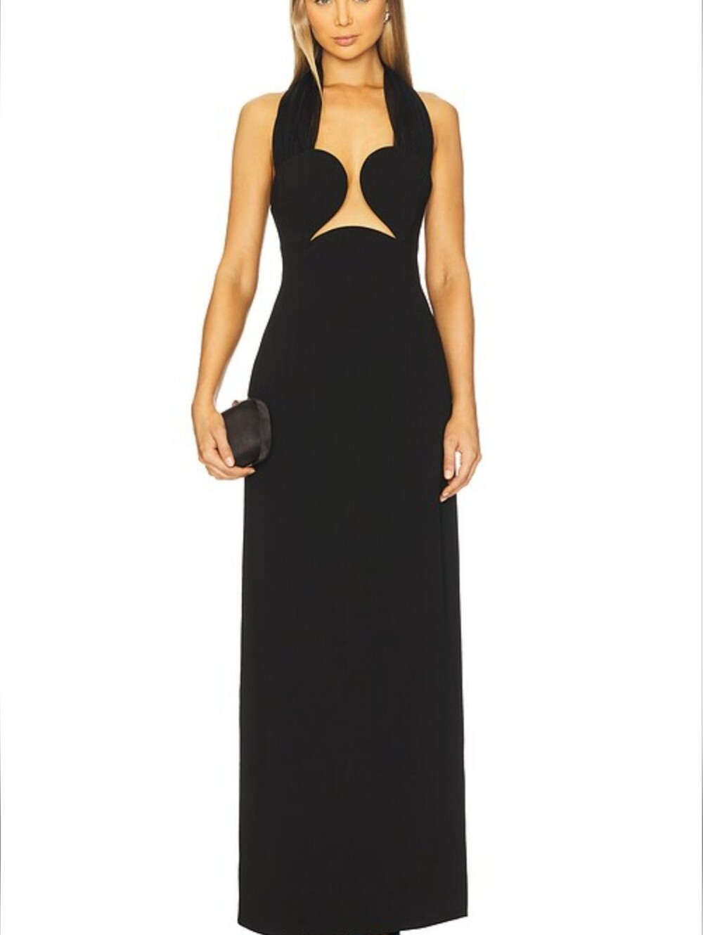 Lovers + Friends Black Halter Gown w/ defined   Bust & Chiffon Tie size L NWTS